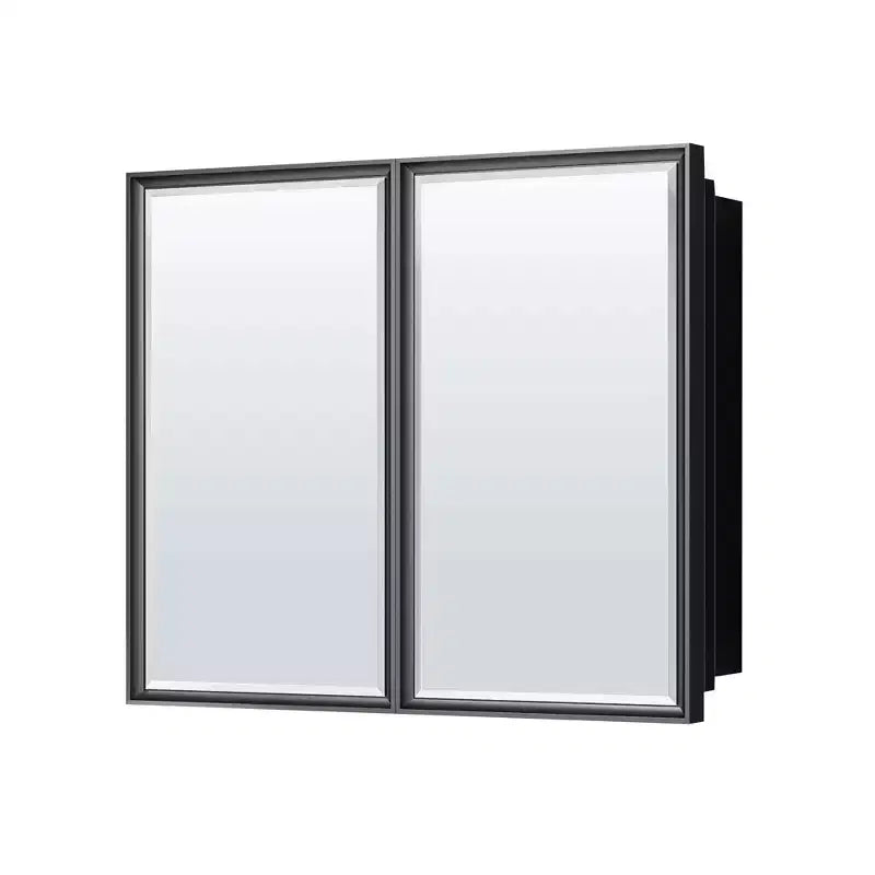 36 Zoll B x 32 Zoll H Metallgerahmter schwarzer rechteckiger Einbau-/Aufputz-Spiegelschrank, Schwarz