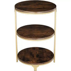 Studio 55D Keanu Farmhouse Rustic Bronze Round Accent Side End Table 15 1/4 Wide with 3-Shelf Brown Wood Tabletop for Living Room