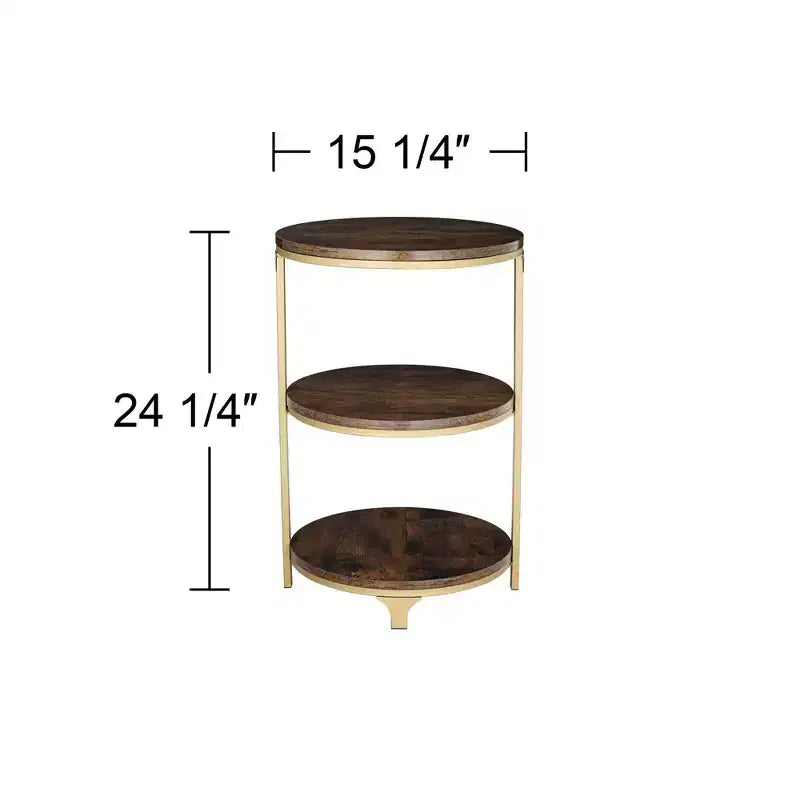 Farmhouse Rustikaler runder Akzent-Beistelltisch aus Bronze, 38,7 cm breit mit brauner Holzplatte für Wohnzimmer