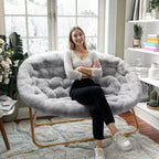 Tragbarer zusammenklappbarer, gepolsterter Doppel-Saucer-Stuhl mit Stahlrahmen für Wohnheim, Wohn- oder Schlafzimmer