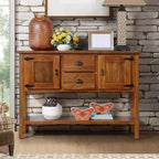 48 Inch Farmhouse Console Table, Entry Table with 2 Drawers and Cabinets, Solid Wood Sofa Table with Shelves