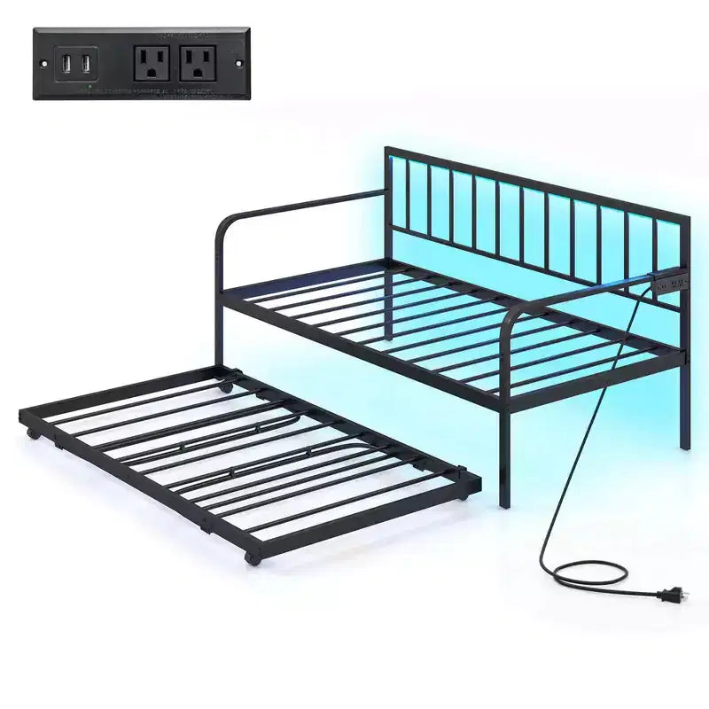 Costway Twin Daybed Adjustable Sofa Bed Frame with Charging Station & LED Lights