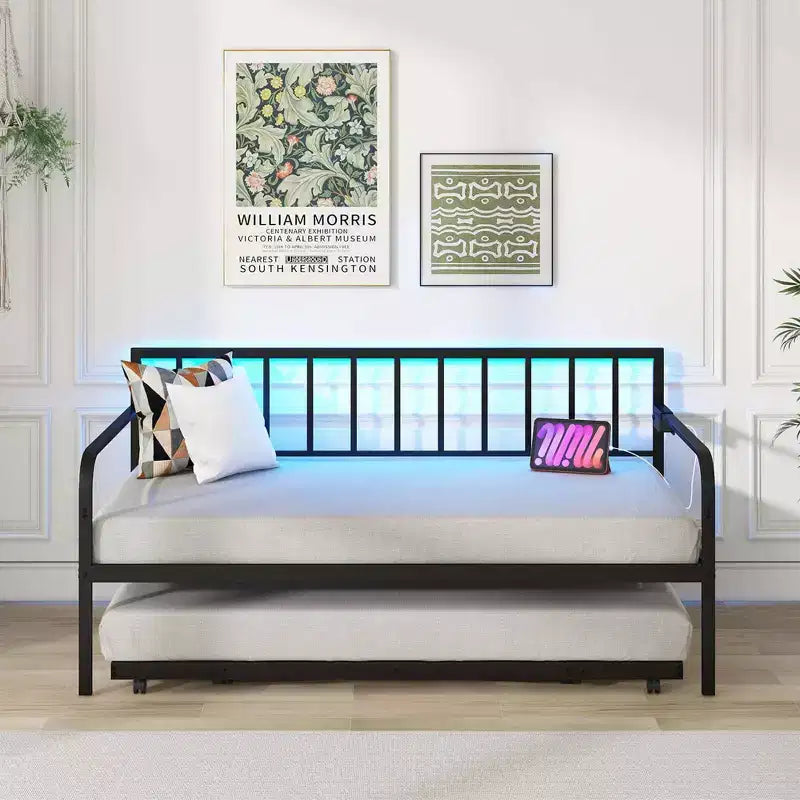 Doppel-Tagesbett, verstellbares Schlafsofa-Gestell mit Ladestation und LED-Beleuchtung