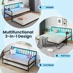 Doppel-Tagesbett, verstellbares Schlafsofa-Gestell mit Ladestation und LED-Beleuchtung