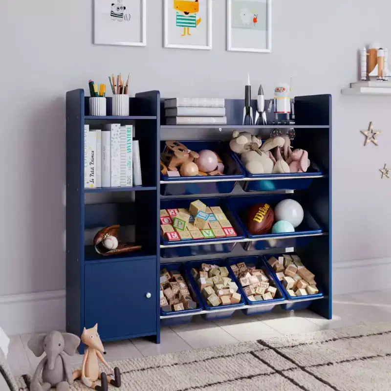 Spielzeug-Aufbewahrungsregal für Kinder mit Bücherregal und 8 Spielzeugkisten