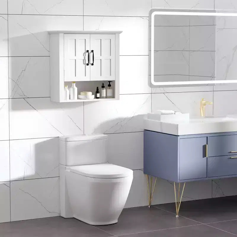 Medizinschrank, Bad-Wandschrank mit verstellbarem Regal und 2 Türen für Flur, Wohnzimmer, Weiß