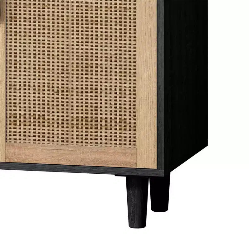 62.20Rattan Aufbewahrungsschrank, Modernes Holz-Buffet-Sideboard mit 4 Türen und verstellbaren Einlegeböden, Akzent-Sideboard-Schrank für Wohnzimmer und Flur