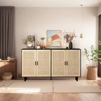 62.20Rattan-Aufbewahrungsschrank, moderner Holz-Buffetschrank mit 4 Türen und verstellbaren Einlegeböden, Akzent-Sideboard-Aufbewahrungsschrank für Wohnzimmer, Flur