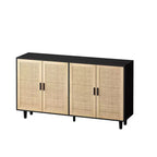 62.20Rattan-Aufbewahrungsschrank, moderner Holz-Buffetschrank mit 4 Türen und verstellbaren Einlegeböden, Akzent-Sideboard-Aufbewahrungsschrank für Wohnzimmer, Flur