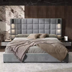 Christopher Knight Home Wesson Modern Upholstered Velvet Bed with Reading Lamp and USB Ports